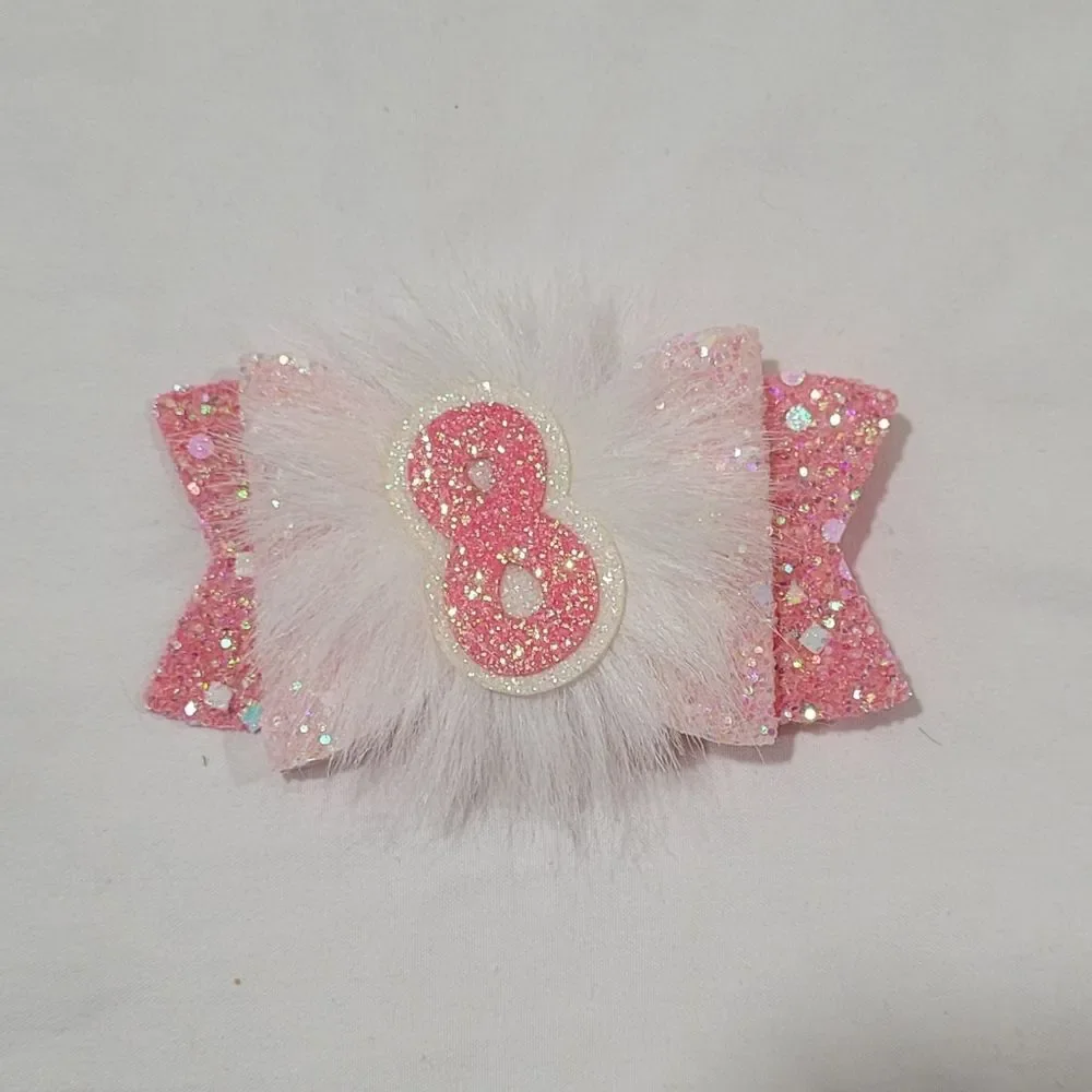 Pink Glitter Number 8 Rabbit Ear Hairclip NEW